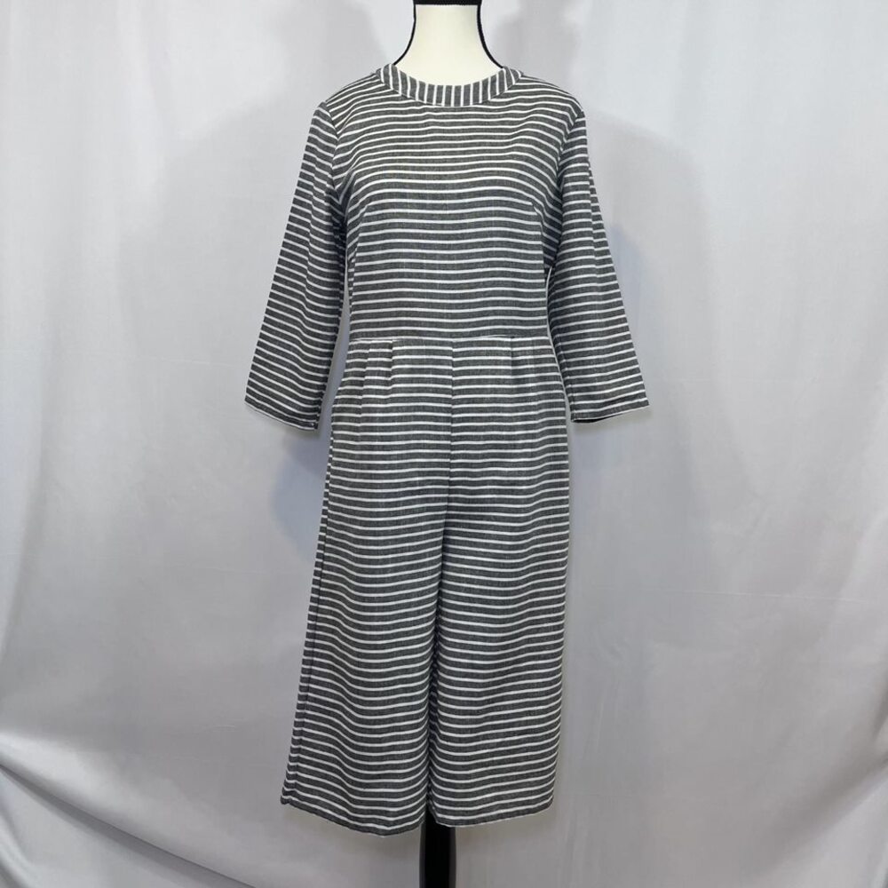 Mokingtop crop jumpsuit lightweight cotton black white stripes womens sz M